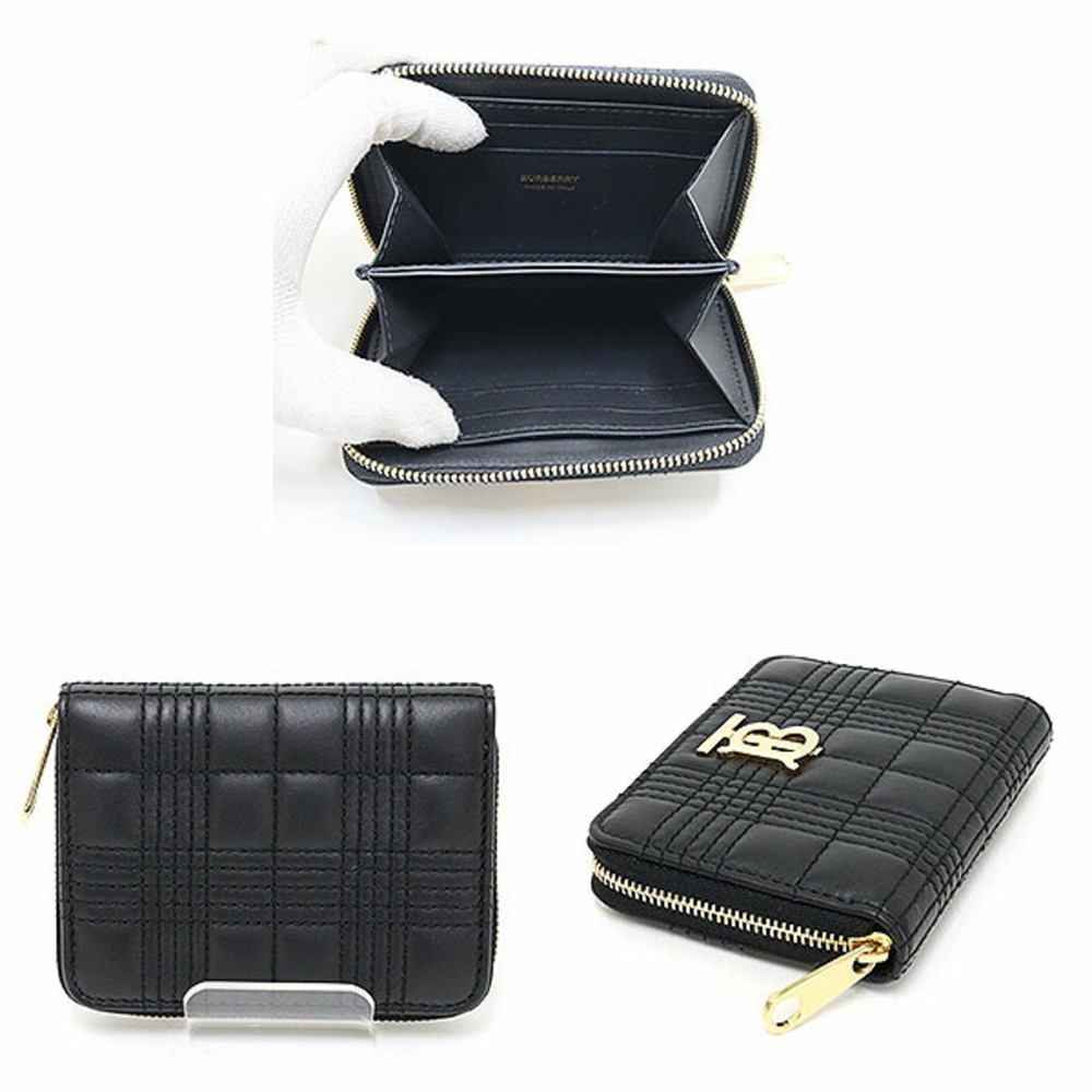 Burberry Lola Zip Wallet Black Lambskin 8049292 Quilted Bi-fold - Picture 2 of 3